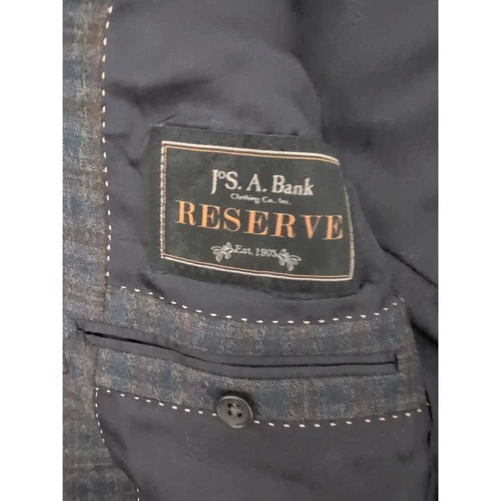 Jos A Bank‎ Reserve E. Thomas Cashmere Wool Check Sport Coat Sz 42L Tailored Fit